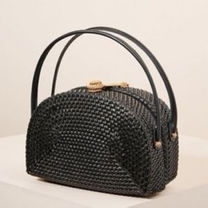 Anthropologie Black Ratan Mini Satchel Bag Straw